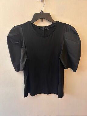 en saison black cotton puff sleeve short sleeve top size small